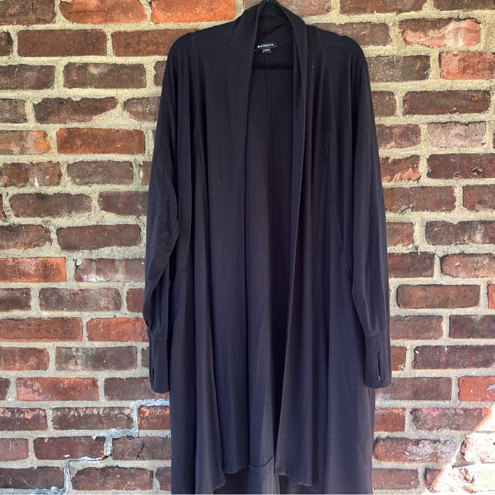 Athleta Black Duster Cardigan Open Front Long Sleeve Pockets Women Size 3X Cozy